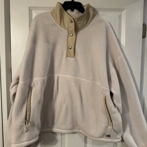 The North Face Cream Sherpa Jacket with Tan Trim